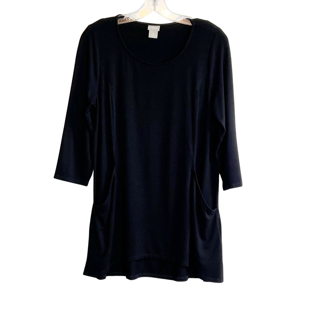 Chicos 3/4 Sleeve Hi Low Pocket Tunic Black Size 0 Womens Small